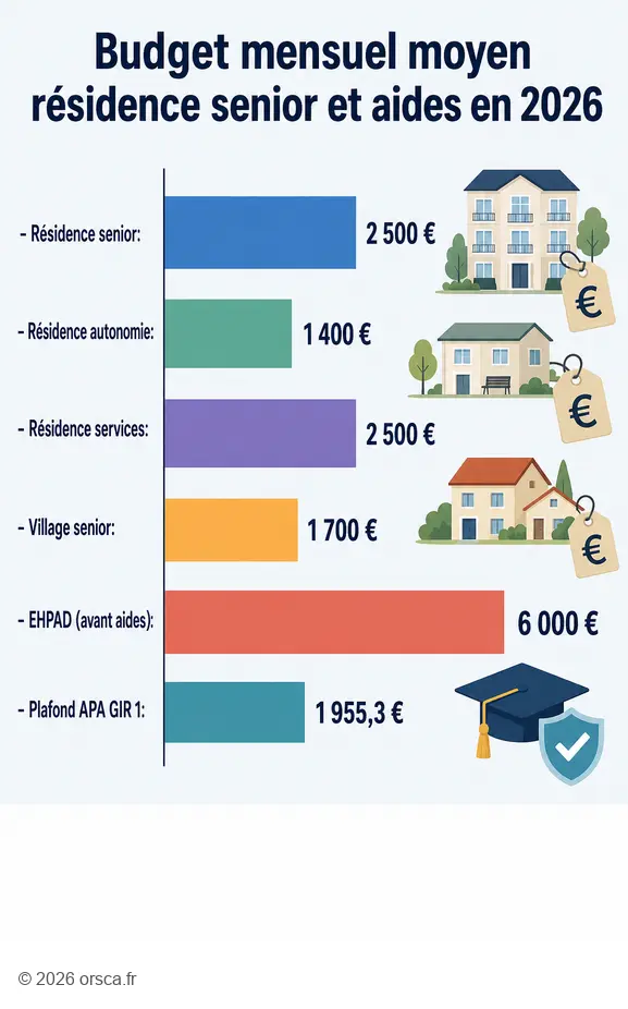 Comparatif budget résidence senior et aides financières en 2026 pour mieux planifier ses dépenses.
