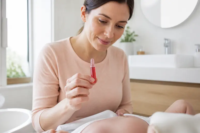 Usage du mercurochrome rouge utilisation sur le cordon ombilical d'un nouveau-né.