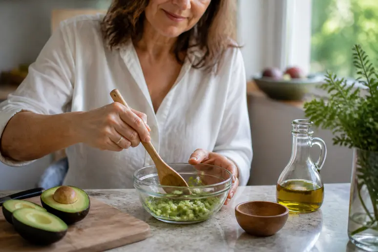 Préparation d'un masque maison avec avocat et huile d'olive pour peau seche visage remède naturel