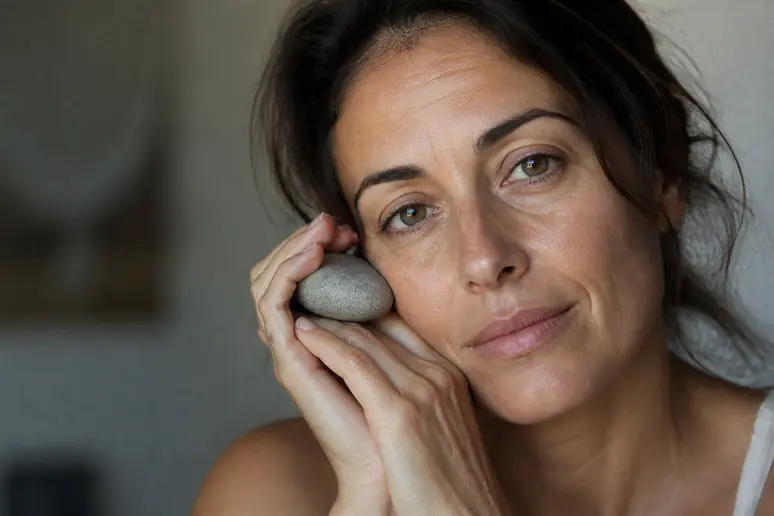 Main caressant une joue avec peau seche visage remède, recherche de réconfort