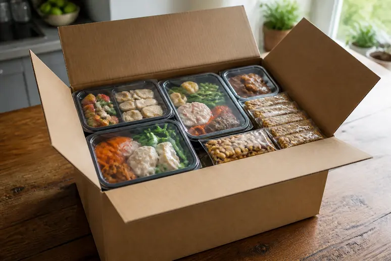 Colis de plats préparés et de snacks livrés pour le programme minceur.