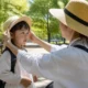 parent et enfant préparant une sortie en plein air avec capital soleil protection peau