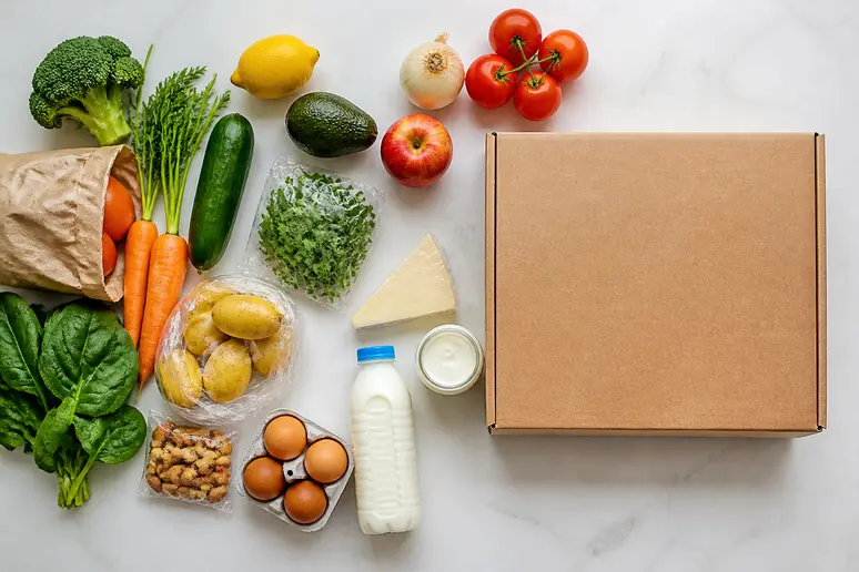 Produits frais et fruits achetés en complément des barquettes du régime pour estimer le budget global