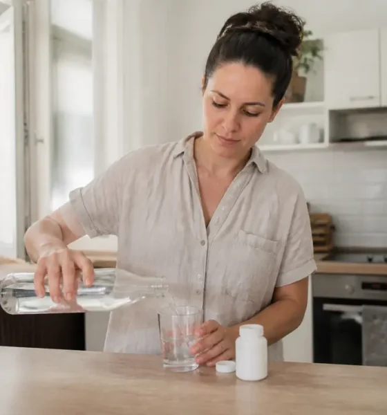 Une personne prépare un verre d'eau en cuisine pour sa cure Epycure perte de poids avis au quotidien