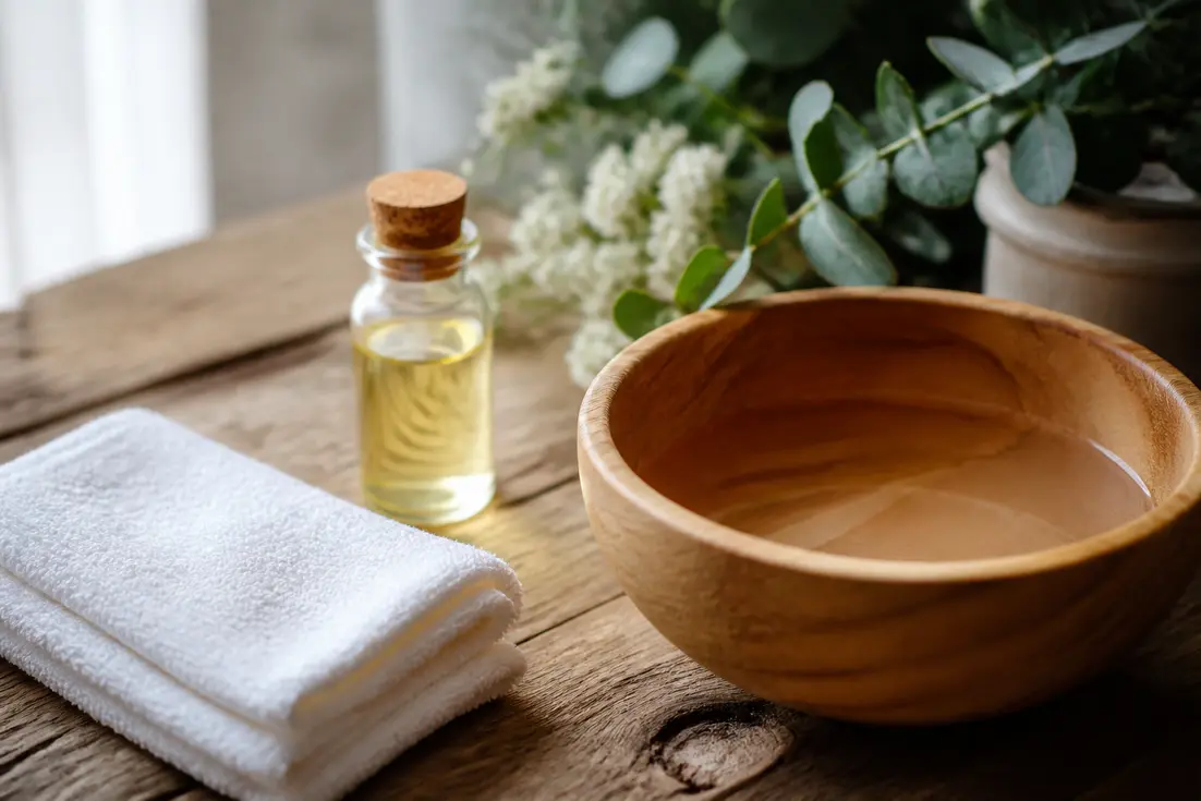 serviette propre et flacon d'huile pour un poil incarné remède naturel