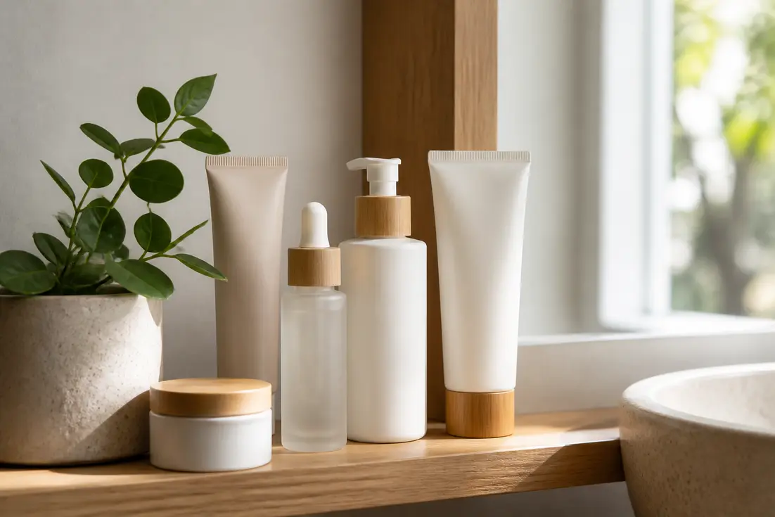 Purito avis sur les soins du visage pour peaux sensibles posés sur une étagère